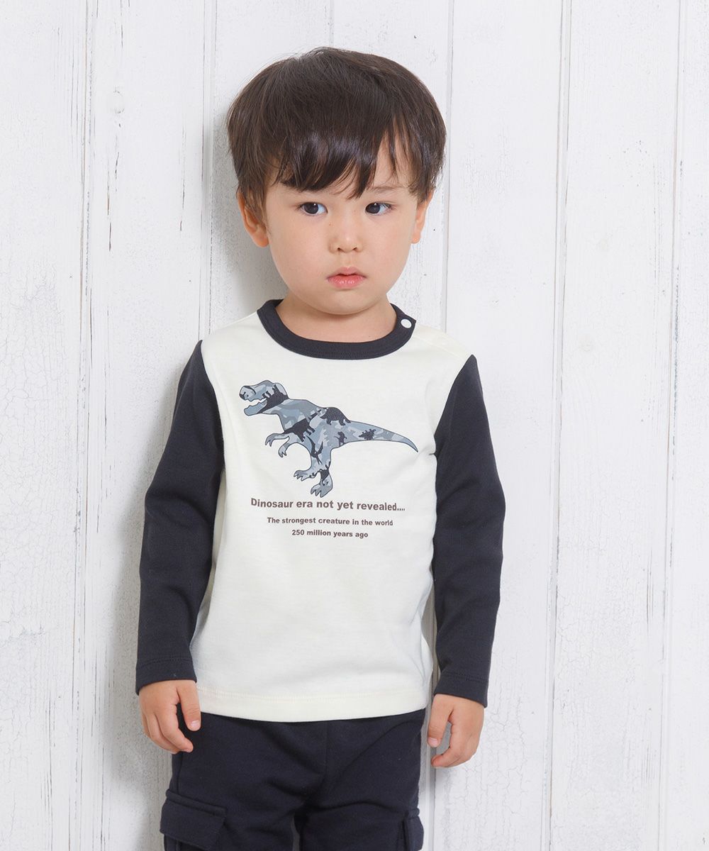 ベビー服 男の子 ベビーサイズ恐竜シリーズプリント迷彩Tシャツ アイボリー(12) モデル画像4