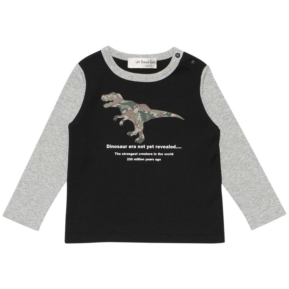 ベビー服 男の子 ベビーサイズ恐竜シリーズプリント迷彩Tシャツ ブラック(00) 正面