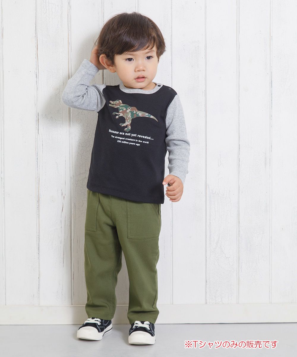 ベビー服 男の子 ベビーサイズ恐竜シリーズプリント迷彩Tシャツ ブラック(00) モデル画像全身