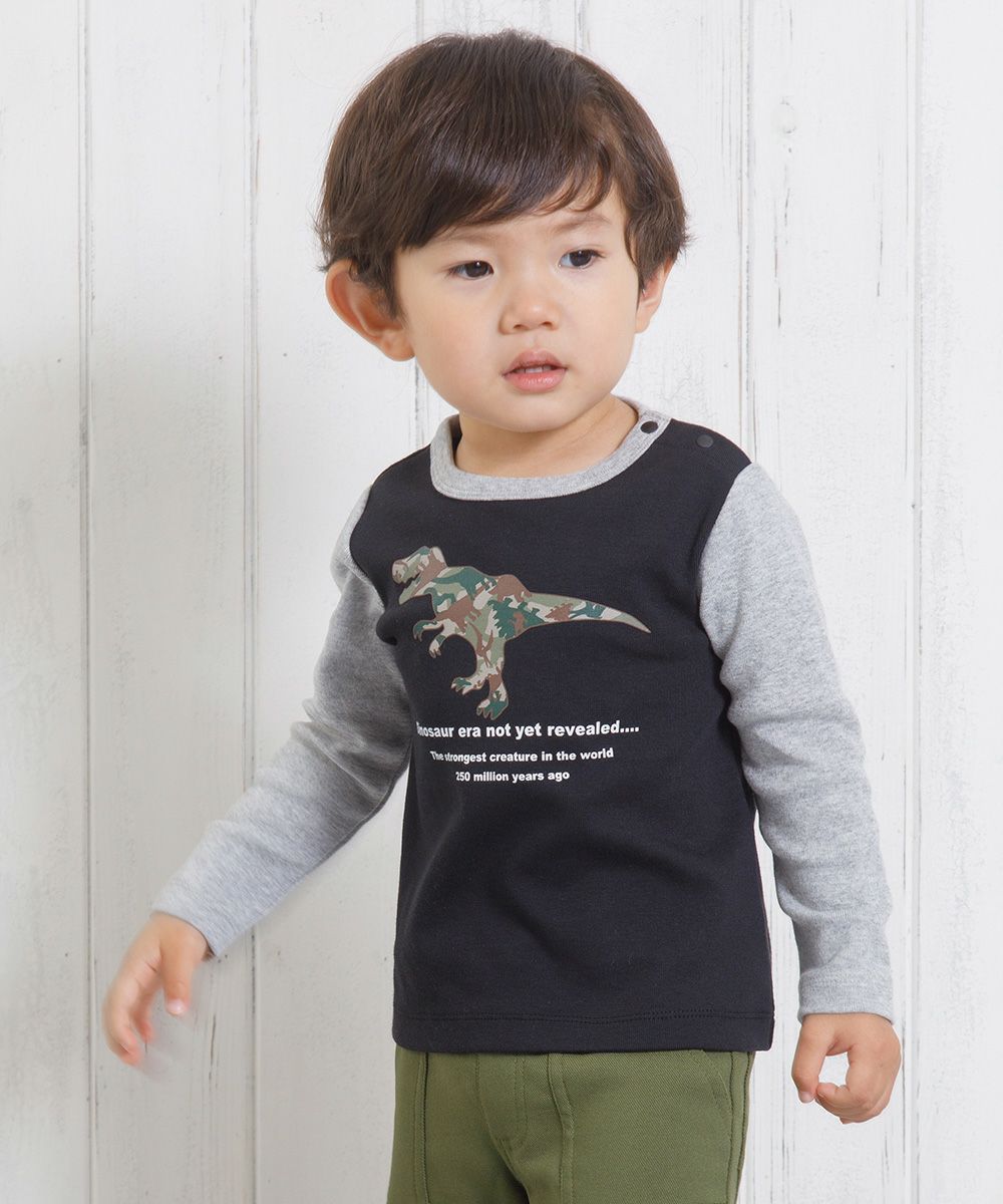ベビー服 男の子 ベビーサイズ恐竜シリーズプリント迷彩Tシャツ ブラック(00) モデル画像1