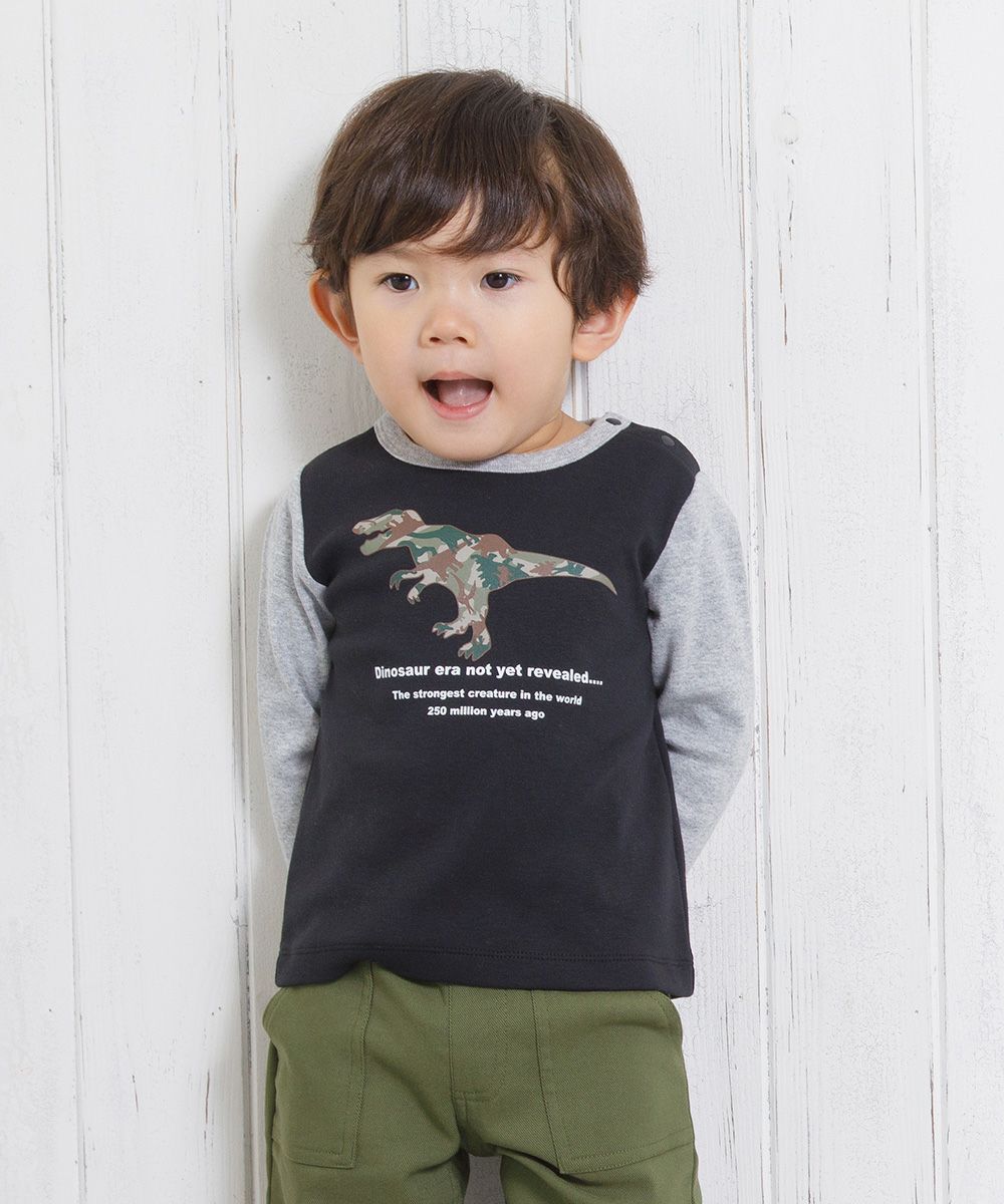 ベビー服 男の子 ベビーサイズ恐竜シリーズプリント迷彩Tシャツ ブラック(00) モデル画像3