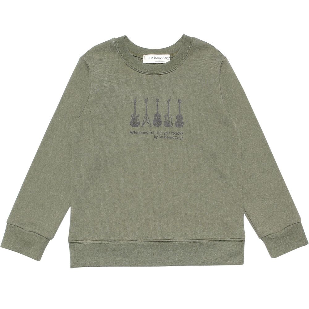 子供服 男の子 ギタープリント楽器シリーズ裏毛トレーナー カーキ(82) 正面