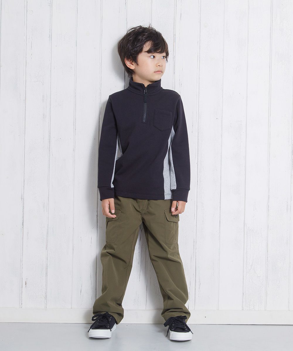 子供服 男の子 ハーフジップバイカラー裏毛トレーナー ブラック(00) モデル画像4