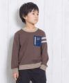 子供服 男の子 ミニ裏毛ライン入り袖ポケット風モチーフ付きトレーナー ブラウン(05) モデル画像1