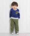 ベビー服 男の子 ベビーサイズミニ裏毛ライン入り袖トレーナー ネイビー(06) モデル画像全身