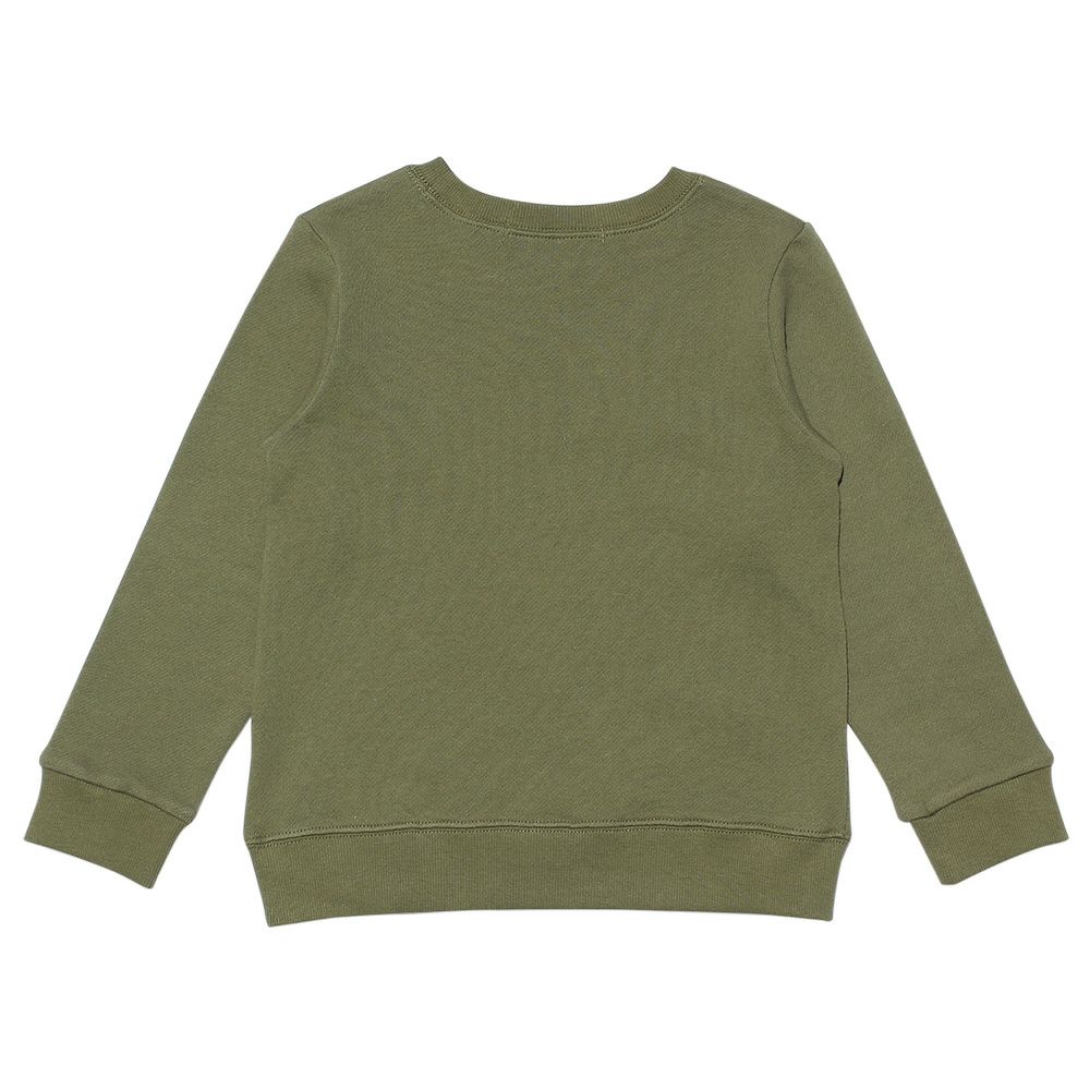 ベビー服 男の子 綿100％ロンドンバスプリント乗り物裏毛トレーナー カーキ(82) 背面