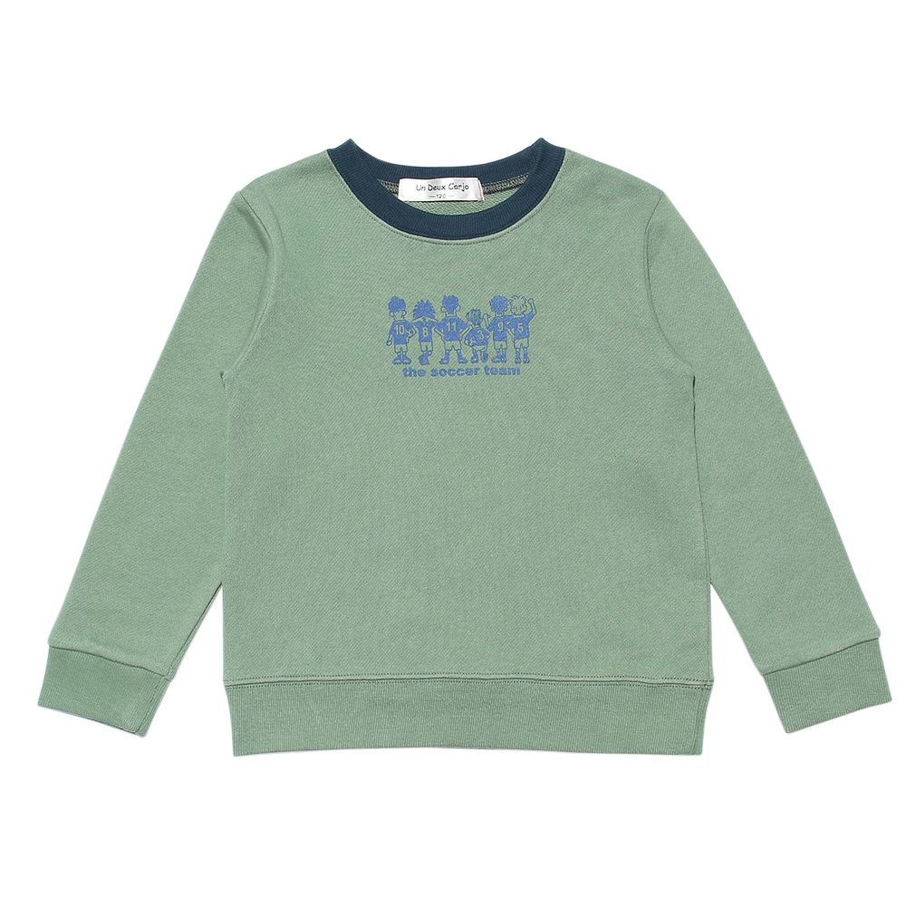 ベビー服 男の子 綿100％サッカーチームプリント裏毛トレーナー グリーン(08) 正面