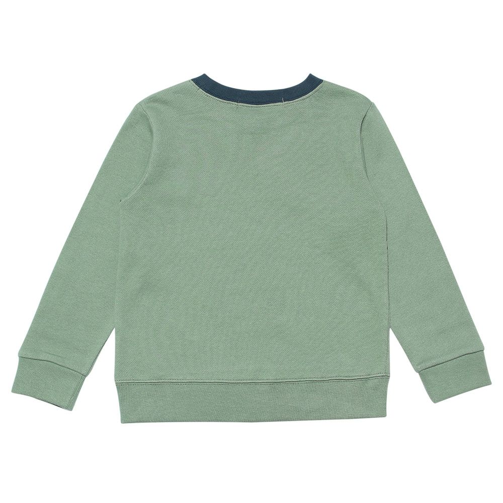 ベビー服 男の子 綿100％サッカーチームプリント裏毛トレーナー グリーン(08) 背面