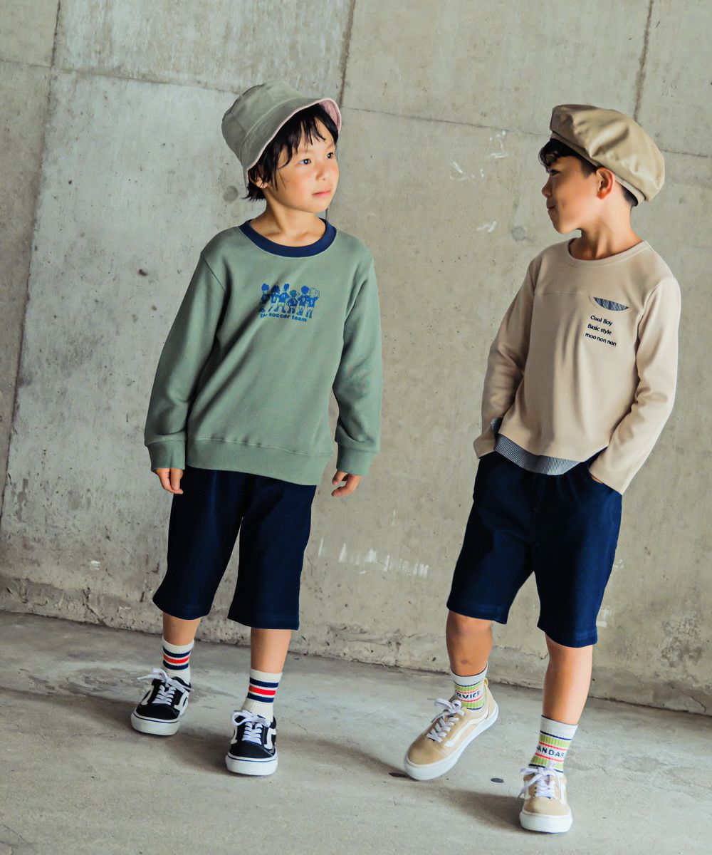 ベビー服 男の子 綿100％サッカーチームプリント裏毛トレーナー グリーン(08)　モデル画像