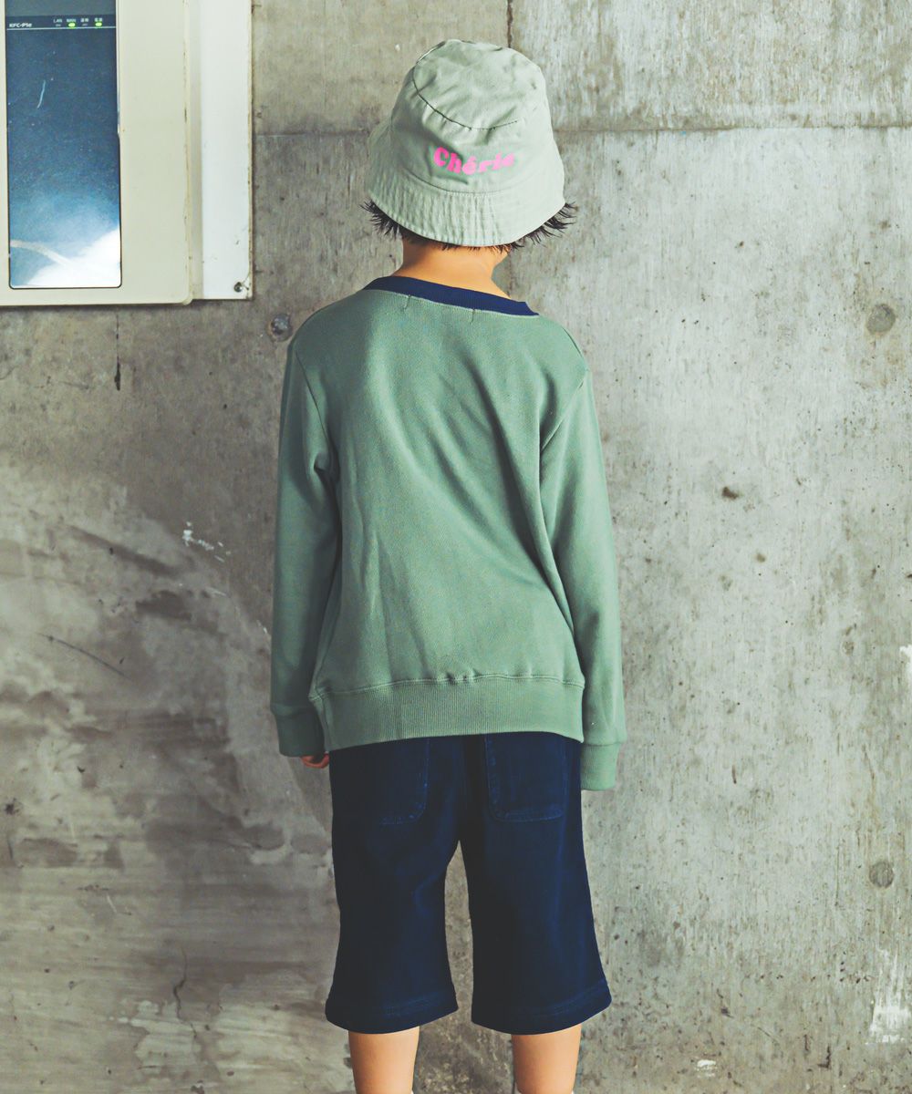 ベビー服 男の子 綿100％サッカーチームプリント裏毛トレーナー グリーン(08)　モデル画像