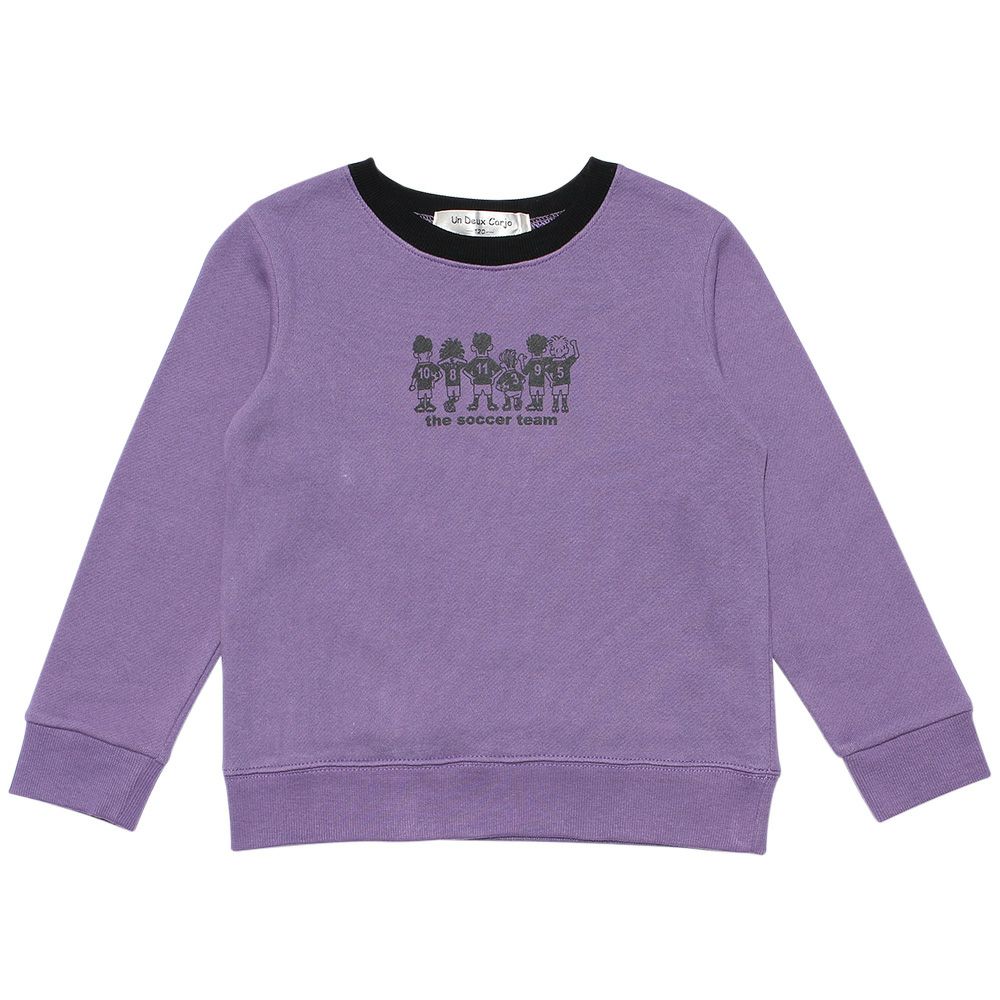 ベビー服 男の子 綿100％サッカーチームプリント裏毛トレーナー パープル(91) 正面