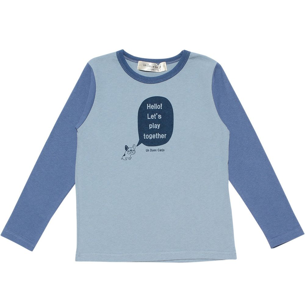 子供服 男の子 綿100％ ブルドッグ 動物 プリント Tシャツ ブルー(61) 正面