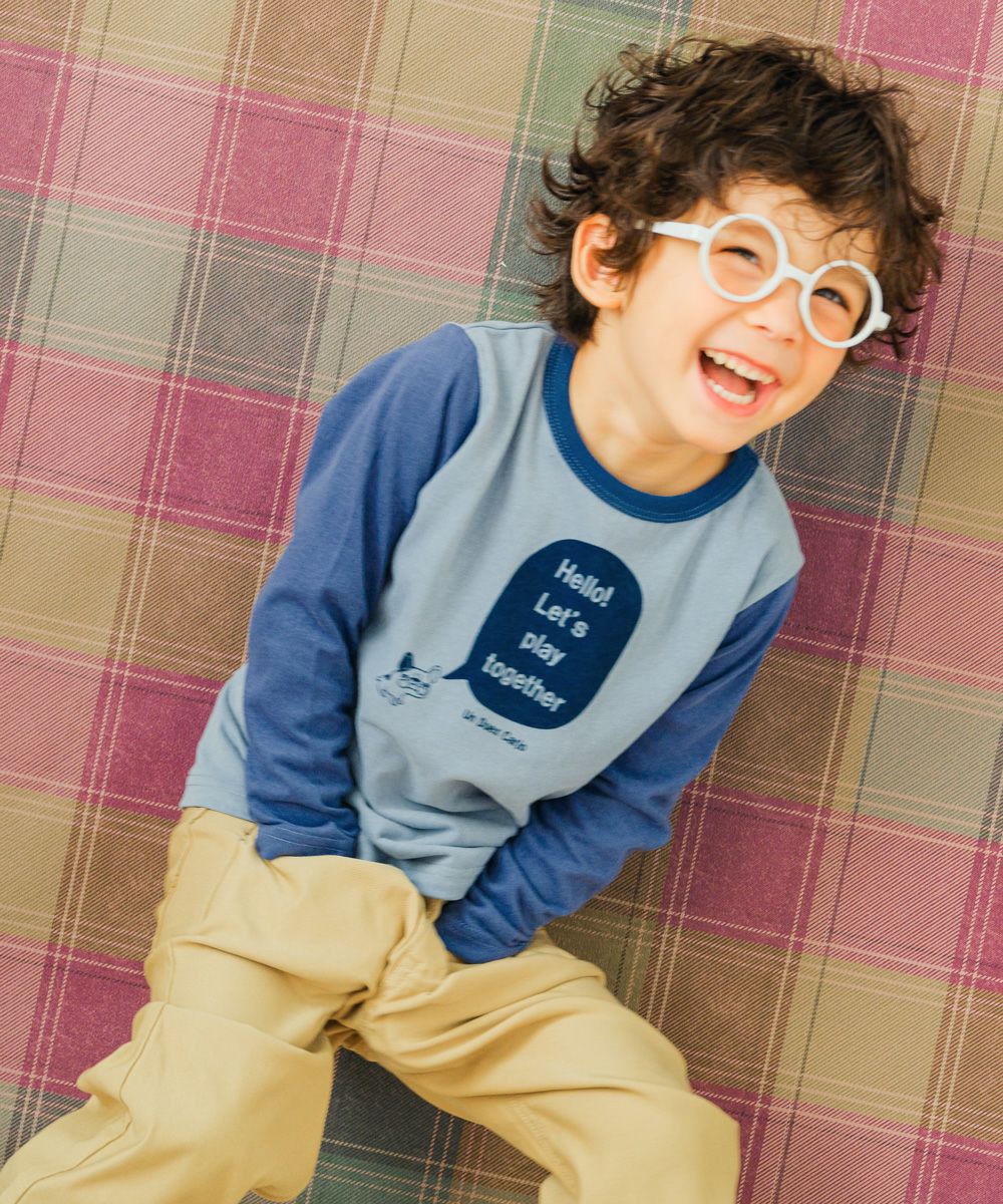 子供服 男の子 綿100％ ブルドッグ 動物 プリント Tシャツ ブルー(61) モデル画像全身