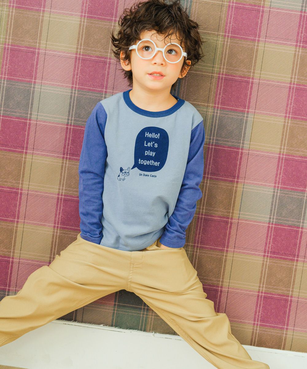 子供服 男の子 綿100％ ブルドッグ 動物 プリント Tシャツ ブルー(61) モデル画像1