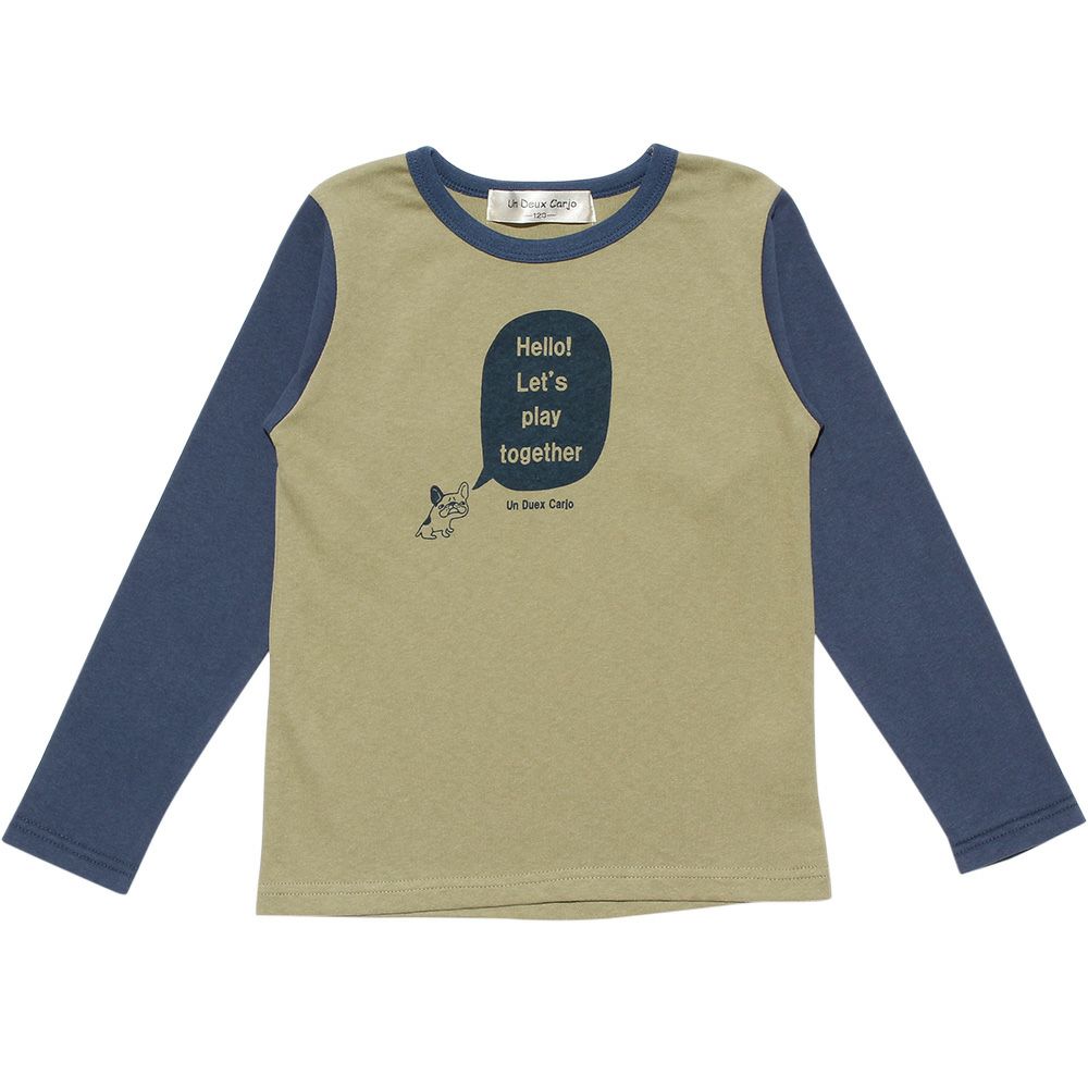 子供服 男の子 綿100％ ブルドッグ 動物 プリント Tシャツ カーキ(82) 正面