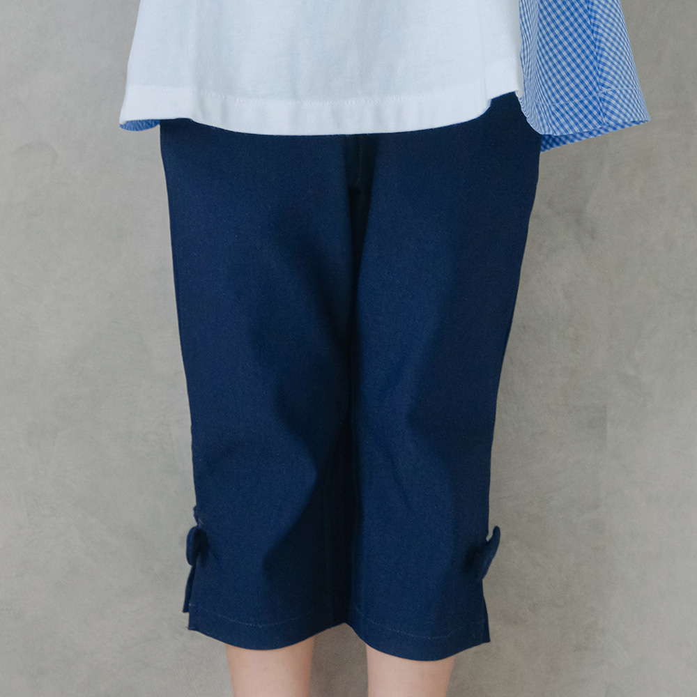 子供服 女の子 ストレッチツイル素材 リボンつき ７分丈パンツ カプリパンツ