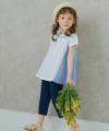 子供服 女の子 ストレッチツイル素材リボンつき７分丈パンツ ネイビー(06) モデル画像1 カプリパンツ