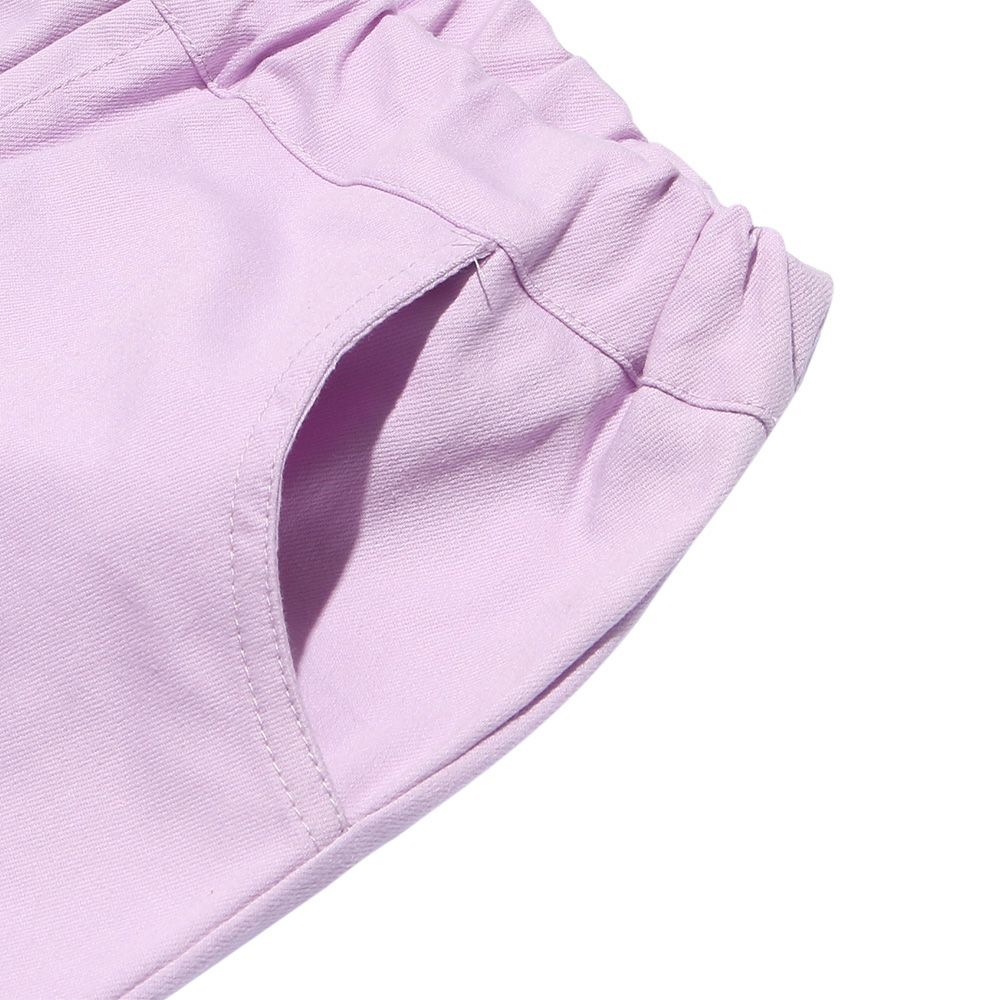 子供服 女の子 ストレッチツイル素材リボンつき７分丈パンツ パープル(91) デザインポイント1 カプリパンツ