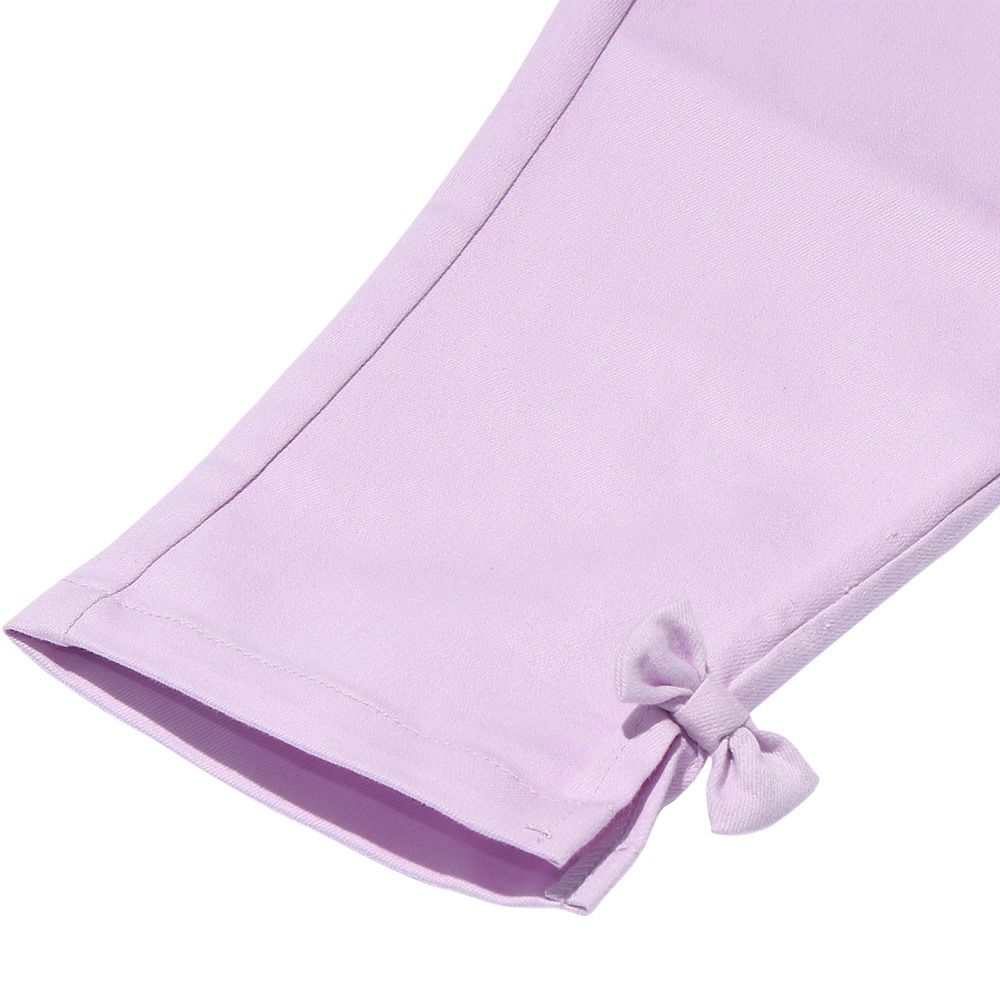 子供服 女の子 ストレッチツイル素材リボンつき７分丈パンツ パープル(91) デザインポイント2 カプリパンツ