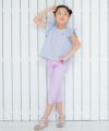 子供服 女の子 ストレッチツイル素材リボンつき７分丈パンツ パープル(91) モデル画像4 カプリパンツ