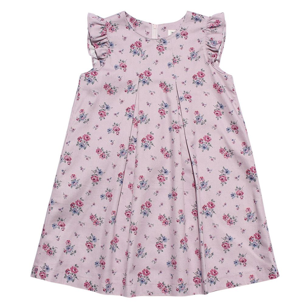 子供服 女の子 日本製綿100％花柄フリルつきワンピース パープル(91) 正面