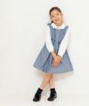 子供服 女の子 ダンガリーフリル&リボン付きギャザー ネイビー(06) モデル画像2