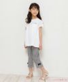 子供服 女の子 ギンガムチェック柄ストレッチツイルリボンつき７分丈パンツ ホワイト×ブラック(10) モデル画像全身