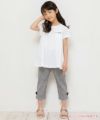 子供服 女の子 ギンガムチェック柄ストレッチツイルリボンつき７分丈パンツ ホワイト×ブラック(10) モデル画像1