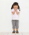 子供服 女の子 ベビーサイズギンガムチェック柄ストレッチツイルリボンつき７分丈パンツ ホワイト×ブラック(10) モデル画像2