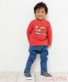 子供服 男の子 綿100％乗り物シリーズプリント電車Tシャツ レッド(03) モデル画像全身