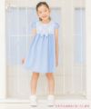 子供服 女の子 日本製レースリボン付きハイウエストワンピース ブルー(61) モデル画像全身