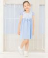 子供服 女の子 日本製レースリボン付きハイウエストワンピース ブルー(61) モデル画像2