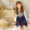 子供服 女の子 日本製花柄レースリボン付きワンピース ネイビー(06) モデル画像1