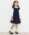 子供服 女の子 日本製フリルつきタックAラインワンピース ネイビー(06) モデル画像全身