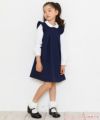 子供服 女の子 日本製フリルつきタックAラインワンピース ネイビー(06) モデル画像1