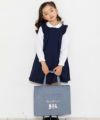 子供服 女の子 ネコモチーフ＆フリル付きダンガリートートバッグ ネイビー(06) モデル画像アップ