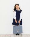 子供服 女の子 ネコモチーフ＆フリル付きダンガリートートバッグ ネイビー(06) モデル画像全身