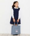 子供服 女の子 ネコモチーフ＆フリル付きダンガリートートバッグ ネイビー(06) モデル画像2