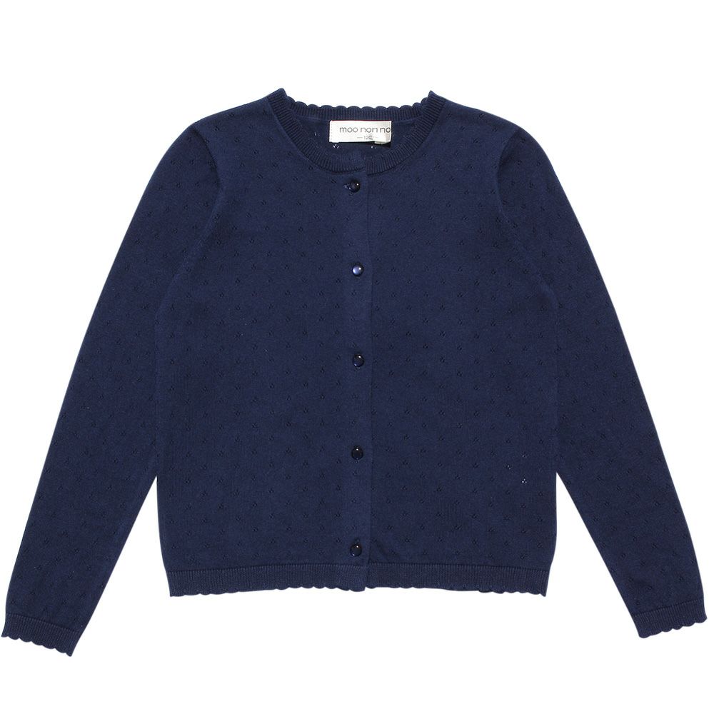 子供服 女の子 綿100％アイレット編みカーディガン ネイビー(06) 正面