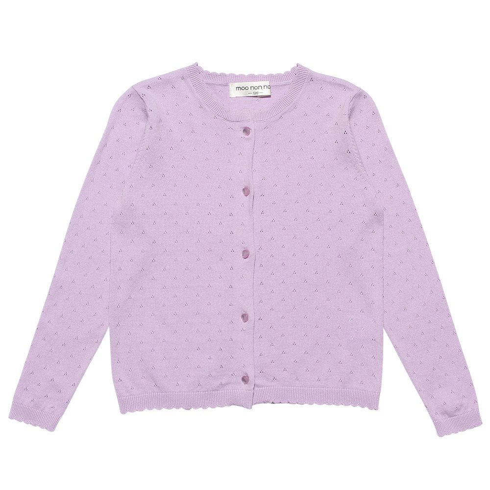 子供服 女の子 綿100％アイレット編みカーディガン パープル(91) 正面