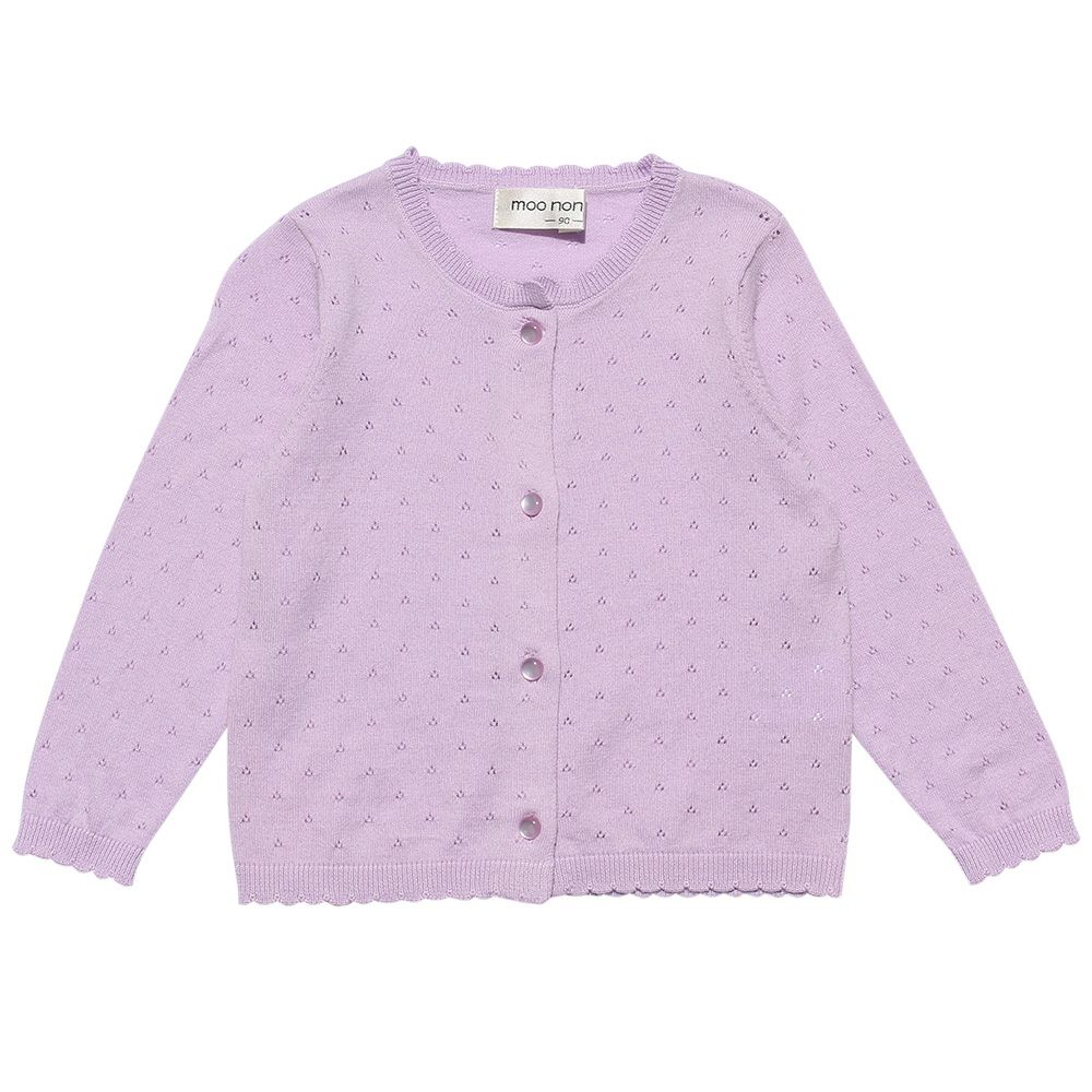 ベビー服 男の子 ベビーサイズ綿100％アイレット編みカーディガン パープル(91) 正面