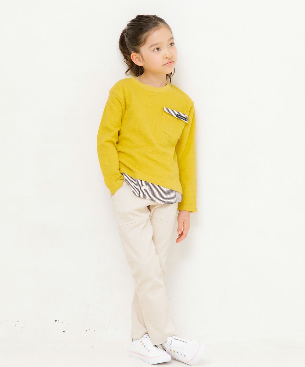 子供服 女の子 男の子 男女兼用ストレッチツイル　ベイカーパンツ 生成り(15) モデル画像3