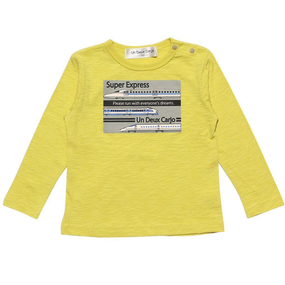 ベビー服 男の子 ベビーサイズ綿100％乗り物シリーズ電車プリントTシャツ イエロー(04) 正面
