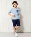 子供服 男の子 綿100％ロゴ＆ポケットマンモチーフ付きTシャツ ブルー(61) モデル画像全身