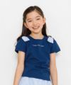 子供服 女の子 綿100％ロゴ＆肩リボンつきTシャツ ネイビー(06) モデル画像アップ