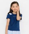 子供服 女の子 綿100％ロゴ＆肩リボンつきTシャツ ネイビー(06) モデル画像2