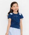 子供服 女の子 綿100％ロゴ＆肩リボンつきTシャツ ネイビー(06) モデル画像4