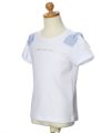 子供服 女の子 綿100％ロゴ＆肩リボンつきTシャツ オフホワイト(11) トルソー斜め