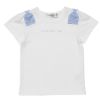 子供服 女の子 綿100％ロゴ＆肩リボンつきTシャツ オフホワイト(11) 正面