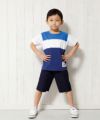 子供服 男の子 綿100％配色切り替えギターアップリケ付きTシャツ ネイビー(06) モデル画像2